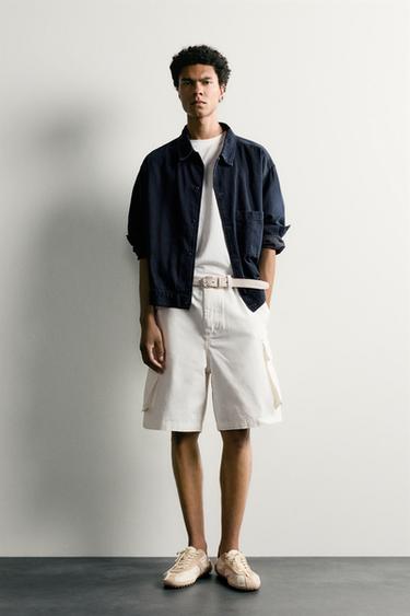 BERMUDA CARGO RELAXED FIT CANVAS - Blanco de Zara