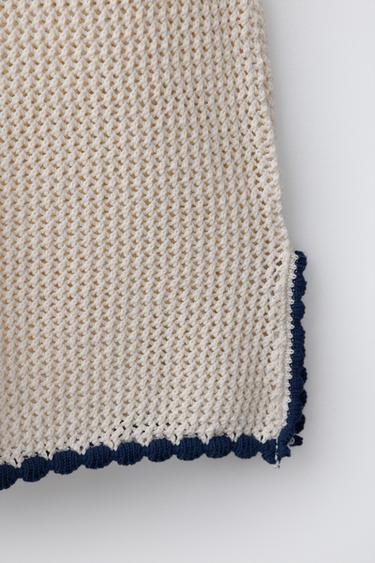 KAFTAN EN CROCHET À FLEUR - Écru / Bleu de Zara - Image 3