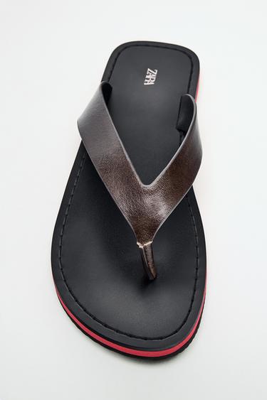 Zara LEATHER FLAT SANDALS - Multi-color