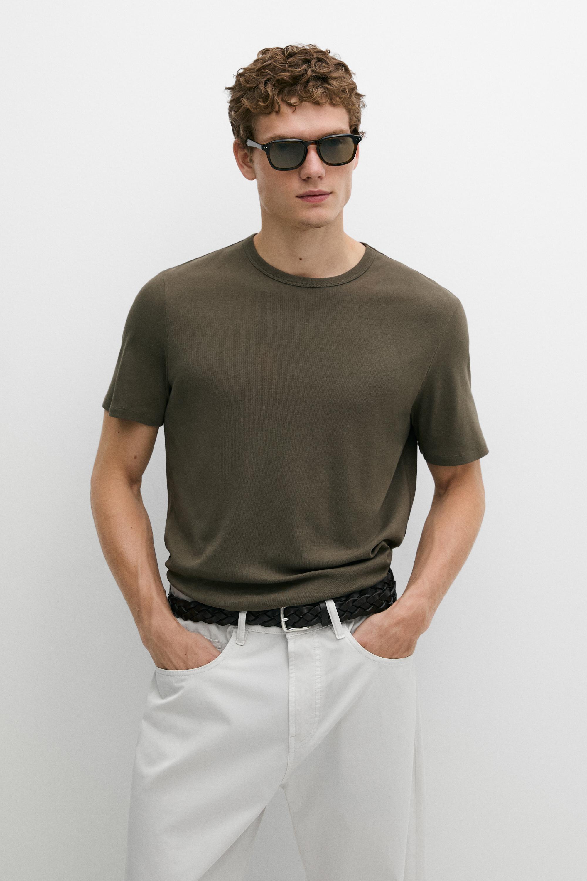 100% cotton short-sleeve T-shirt — Khaki
