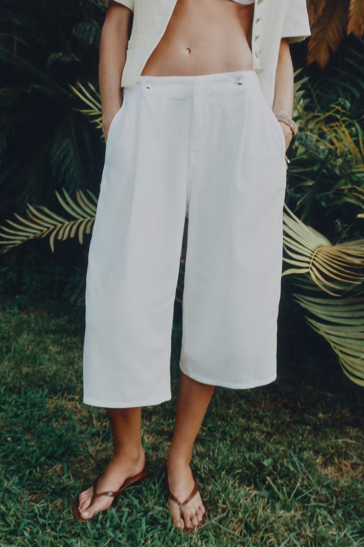 Z1975 DENIM LONG BUTTON SHORTS — White