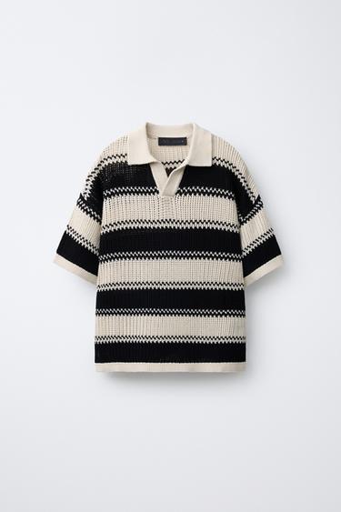 POLO PUNTO CROCHET RAYAS - Crudo de Zara