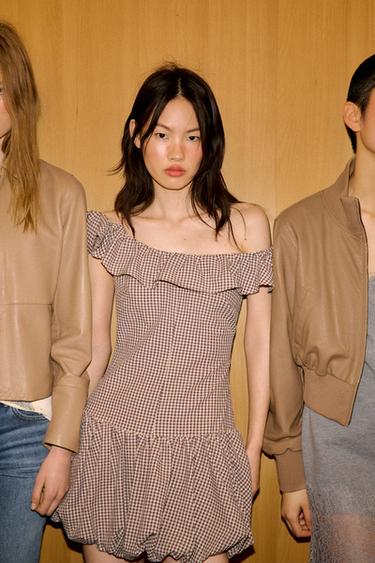 GINGHAM CHECK JUMPSUIT DRESS - Ecru / Brown by Zara