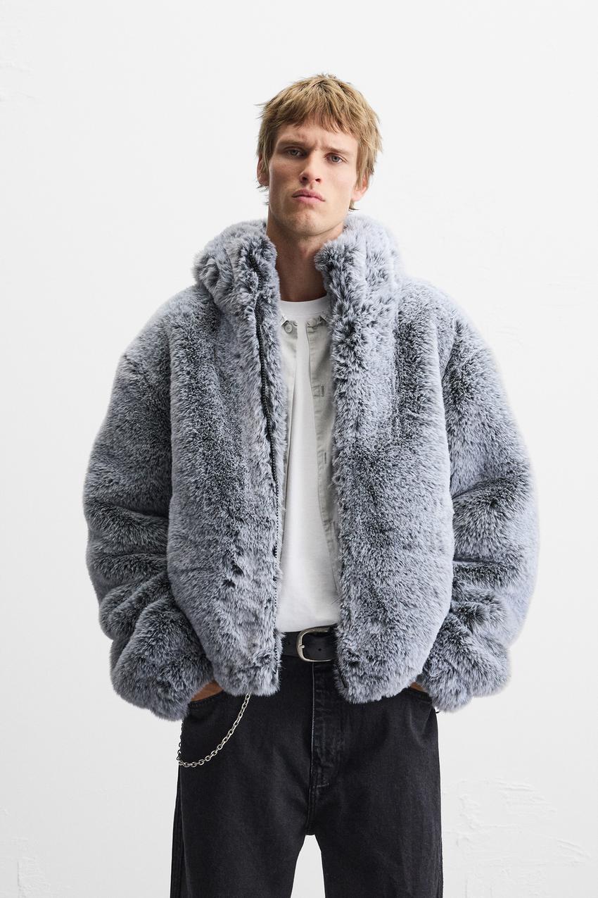 フェイクファークロップド丈ジャケット - アイス グレー | ZARA 