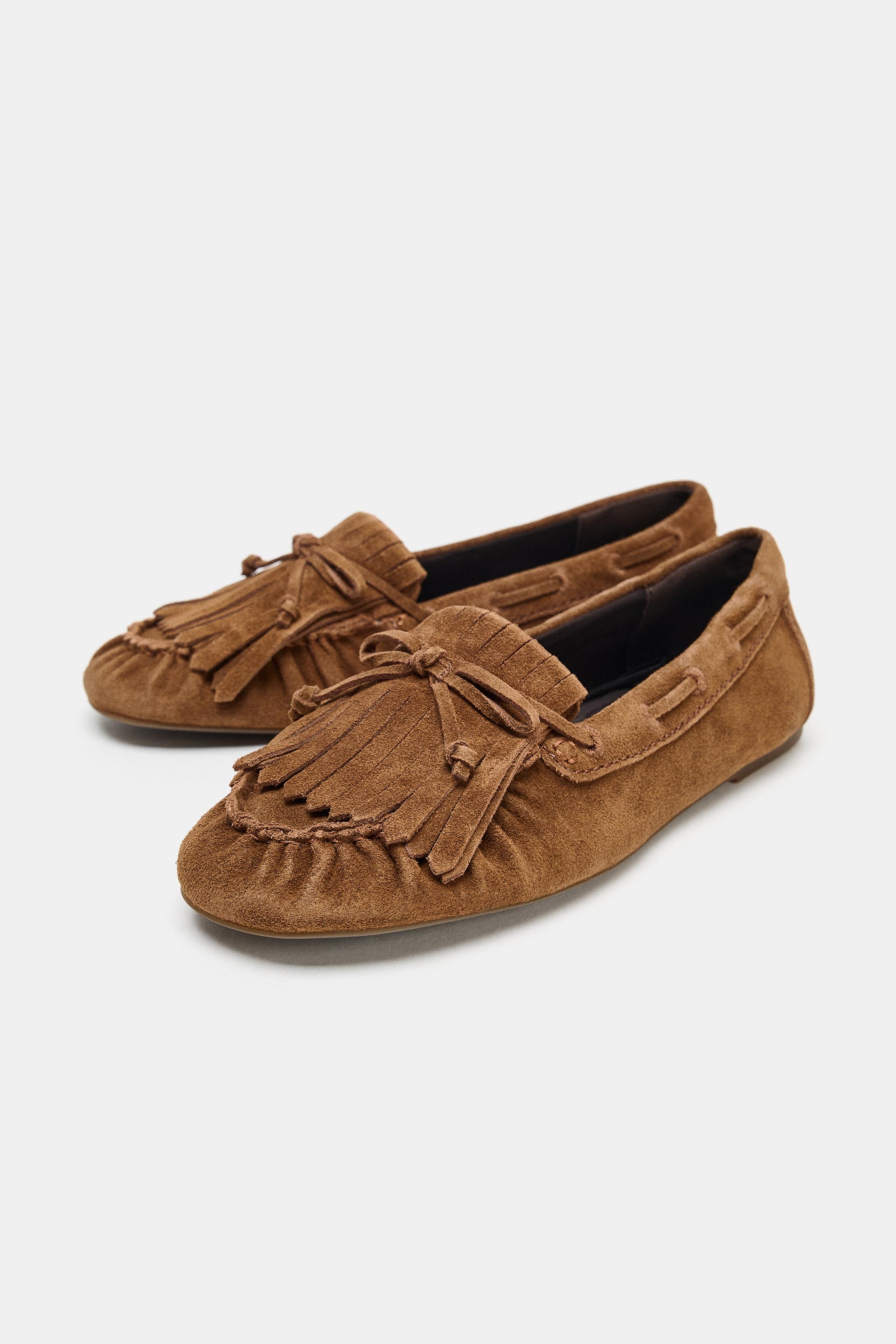 FRINGED SPLIT LEATHER LOAFERS