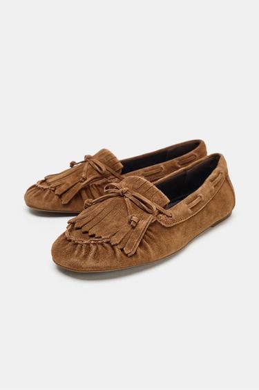 MOCASSINS EN CROÛTE DE CUIR À FRANGES - Marron foncé de Zara - Image 2