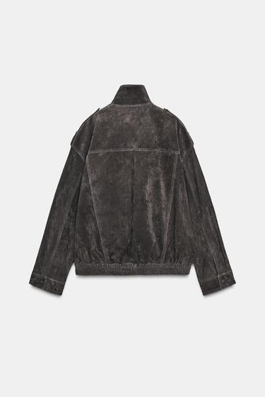 SUEDE LEATHER JACKET - Charcoal by Zara