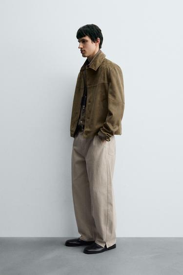 FAUX SUEDE REGULAR FIT JACKET - Dark brown by Zara - Image 3