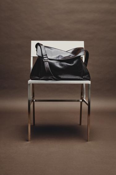 XL LEATHER CROSSBODY BAG - Brown by Zara