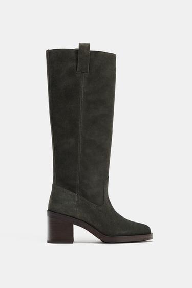 SPLIT SUEDE HEELED KNEE-HIGH BOOTS - Blue-Grey by Zara