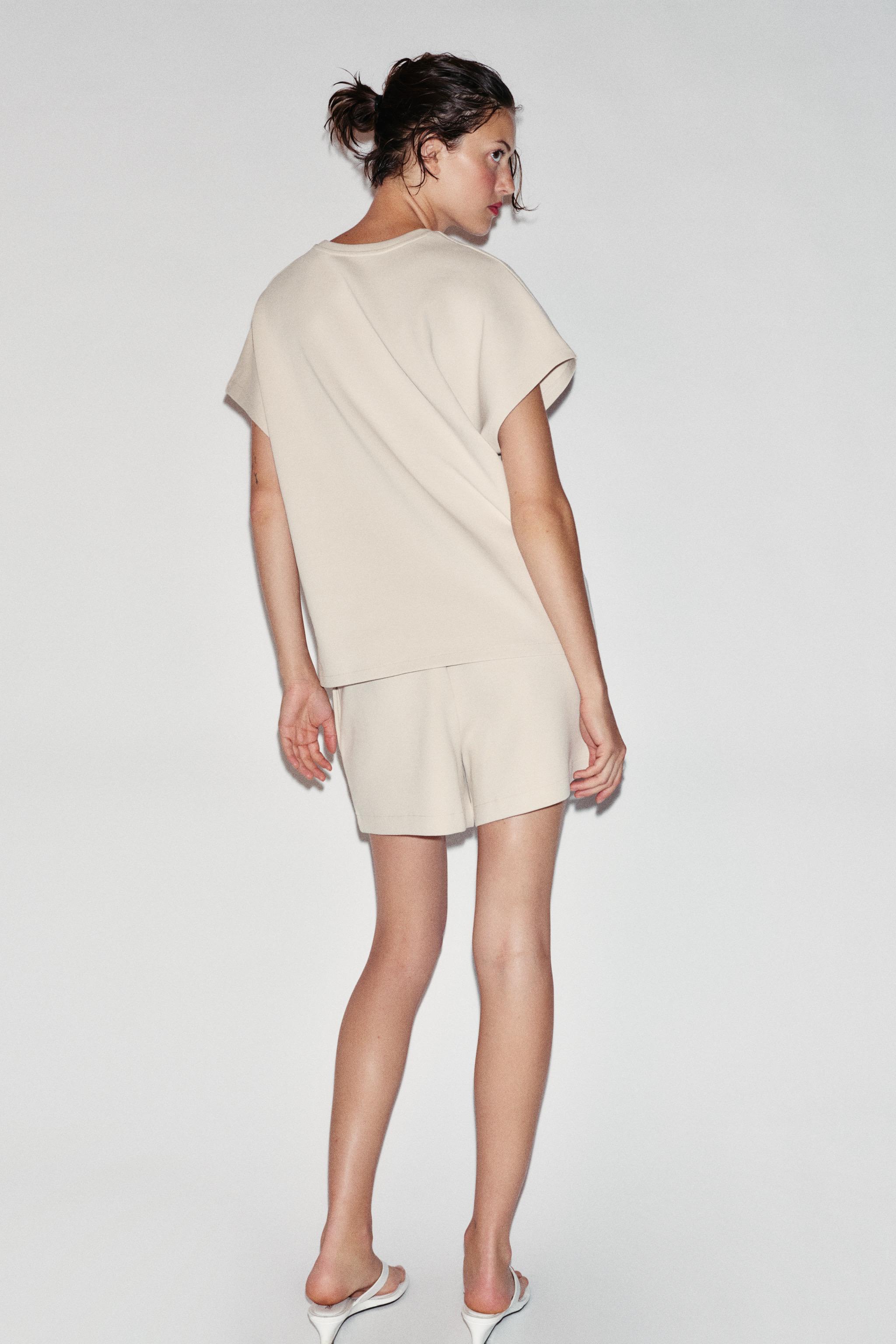 Zara INTERLOCK KISA KOLLU T-SHIRT görsel 4