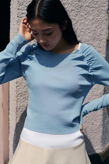 GATHERED KNIT TOP - Blue by Zara