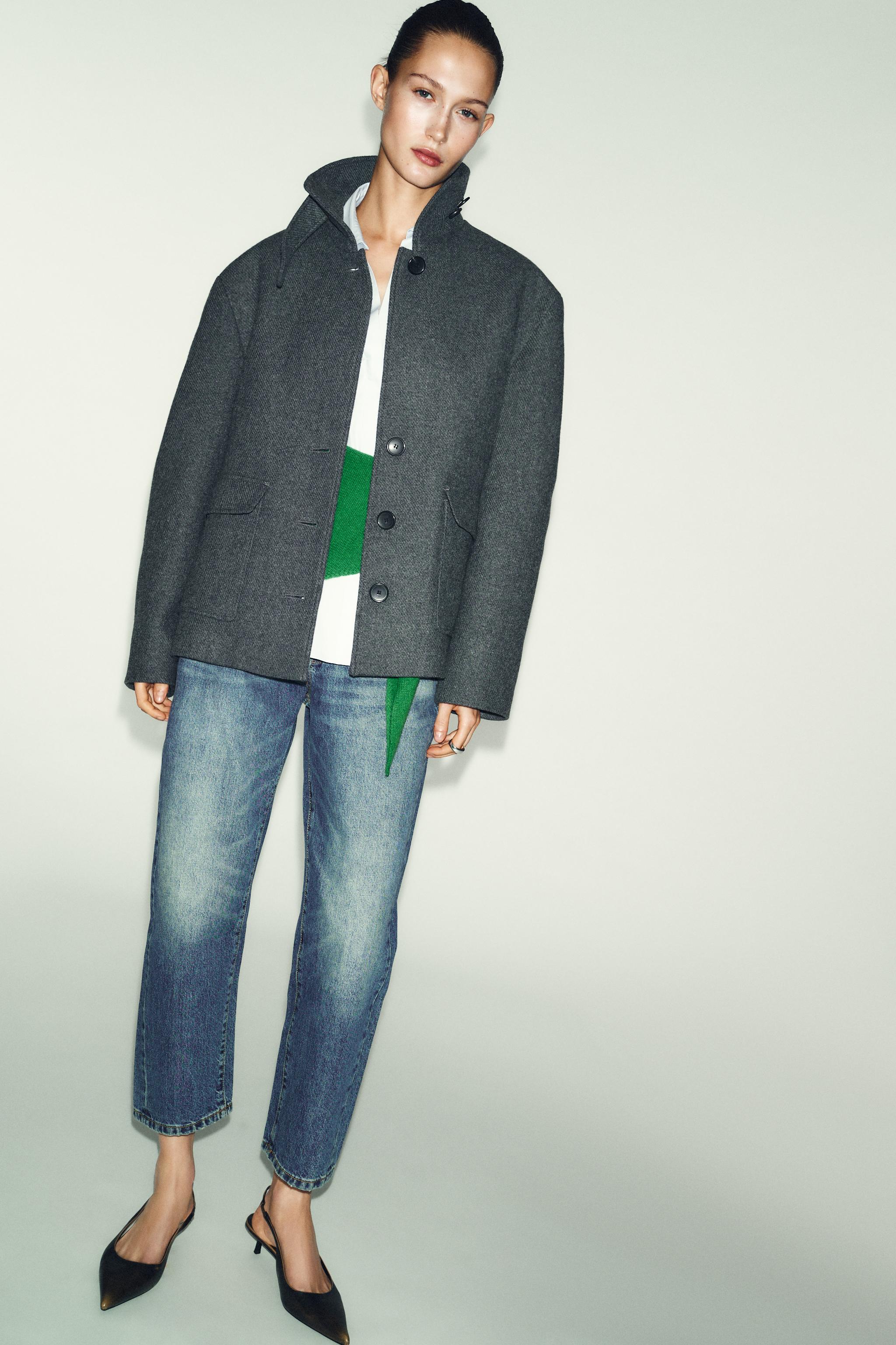 ウール製スタンドカラークロップドコート - グレー | ZARA Japan / 日本