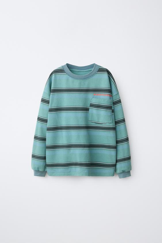 CAMISETA ESTAMPADO RAYAS LOGO - Azul pato de Zara - Imagen 0