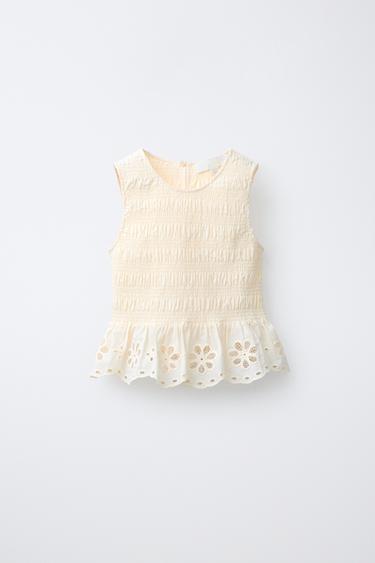 Zara ELASTICIZED SCHIFFLY TOP - Ecru