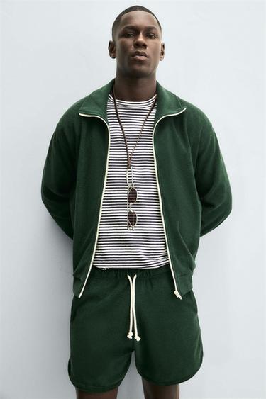 TOWELLING ZIP-UP SWEATSHIRT - Bottle green by Zara