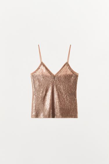 TOP À BRETELLES PAILLETTES - Rose pastel de Zara - Image 3