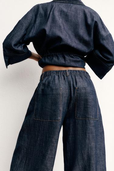 PANTALON LARGE AVEC LIN - Indigo de Zara - Image 5