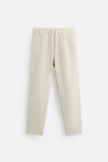 PANTALON EN COTON ET EN LIN - Sable de Zara