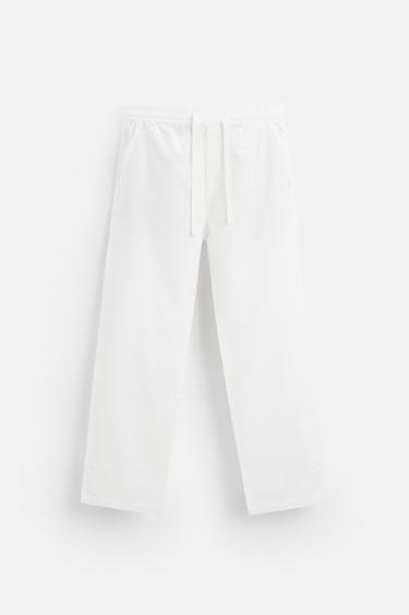 بنطلون RELAXED FIT قطن - كتان - أبيض مكسور by Zara