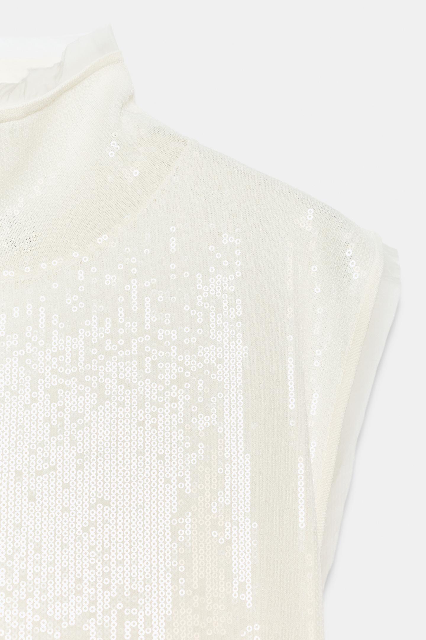 Женский топ Zara Sequin Knit Top, цвет: Белый — фото 10