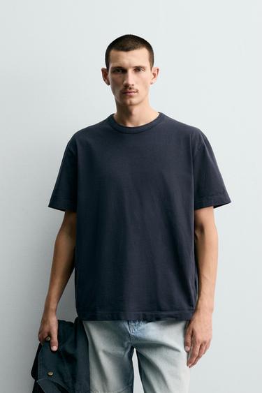 RELAXED FIT T-SHIRT WITH BINDING - Dark navy by Zara