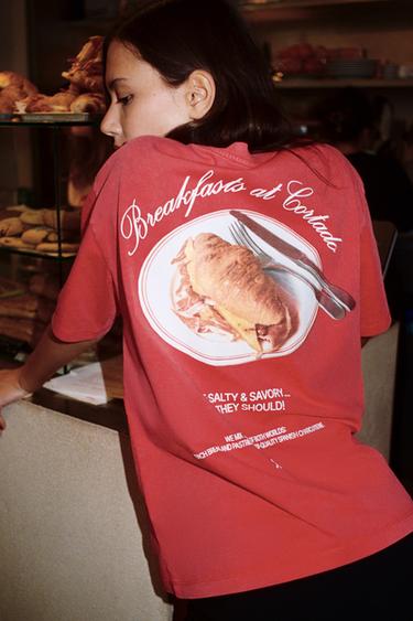 FADED-EFFECT PRINT T-SHIRT CORTADO - Red by Zara - Image 1