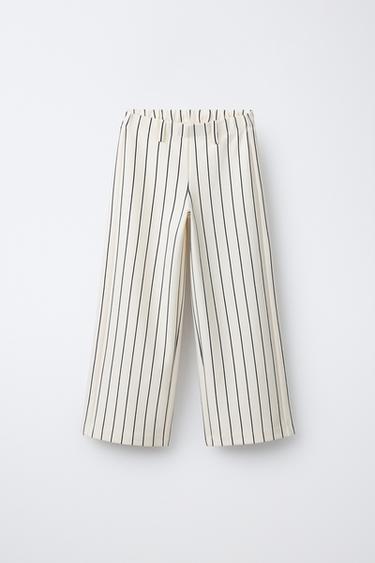 스트라이프 와이드 레그 팬츠 - Zara의 크림 - 이미지 0