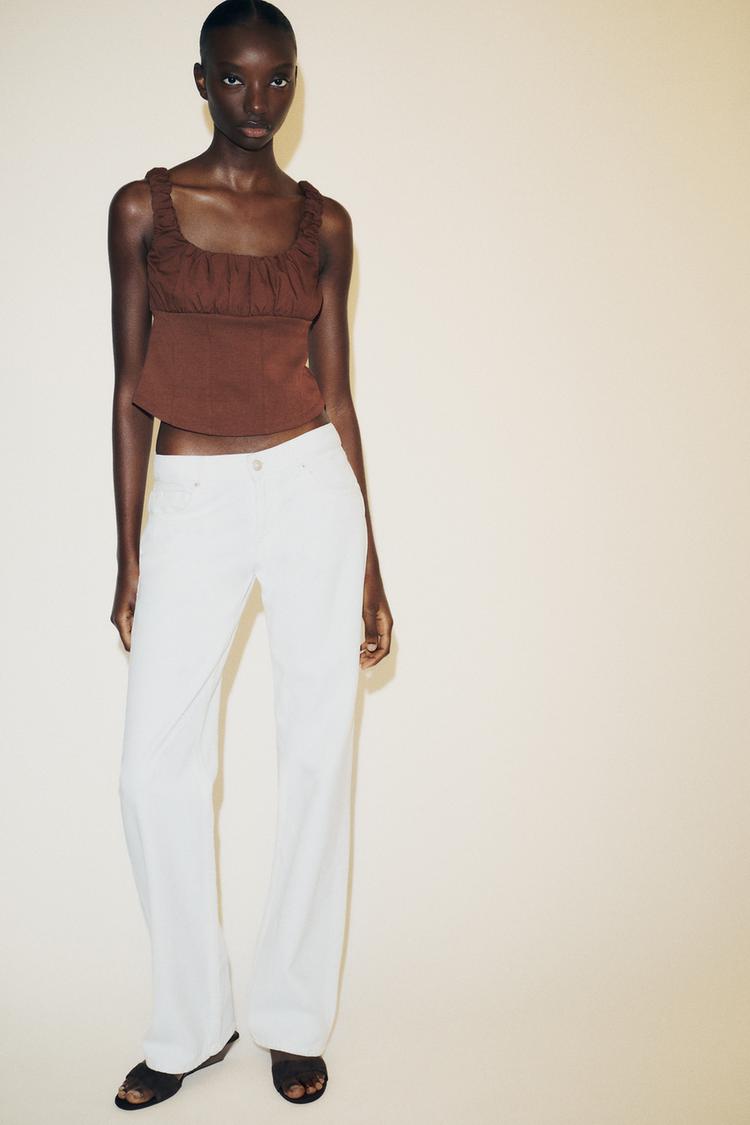 MIXED INTERLOCK POPLIN TOP
