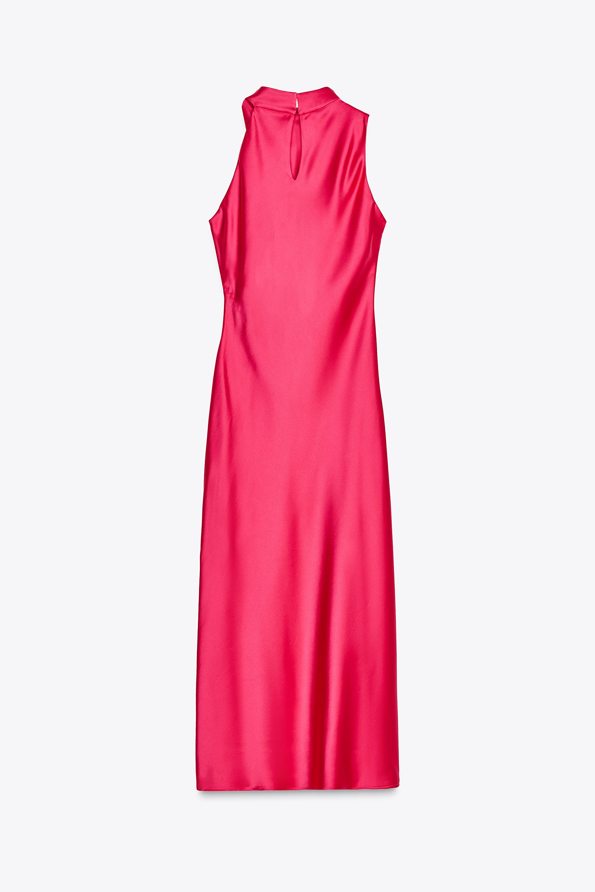 アシンメトリーサテンミディ丈ワンピース - フクシア | ZARA