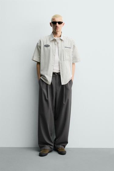 STRIPED OVERSHIRT WITH CONTRAST PATCH - Blue by Zara - Image 0