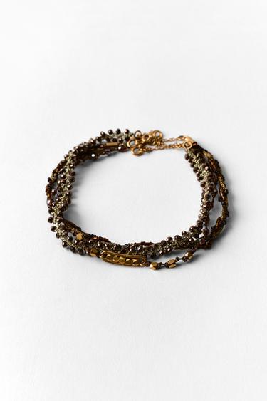 PACK OF 3 BEADED ANKLET BRACELETS - Brown by Zara