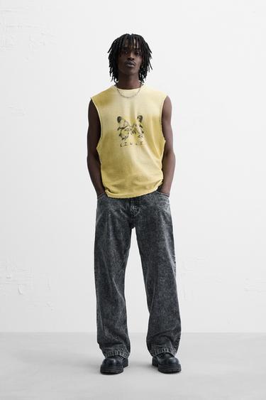 CAMISETA TANK PUNTO ESTAMPADO - Amarillo de Zara - Imagen 0
