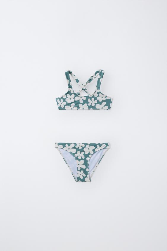 6-14 ANOS/ BIQUÍNI ESTAMPADO COM FLORES - Verde / Azul da Zara - Imagem 0