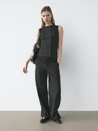 Pantalon en coton avec détails dans le bas - Noir de Zara