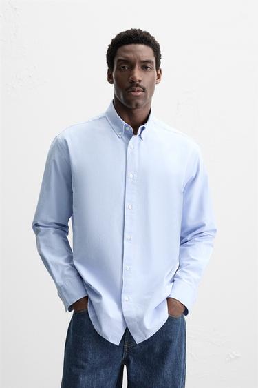 TEXTURED OXFORD SHIRT - Sky blue by Zara