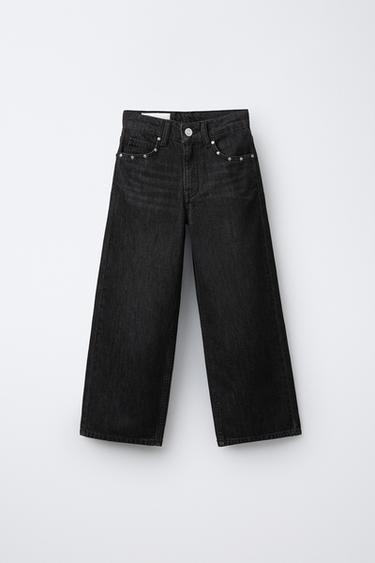 JEANS WIDE LEG MET STERREN PATCHES - Zwart van Zara