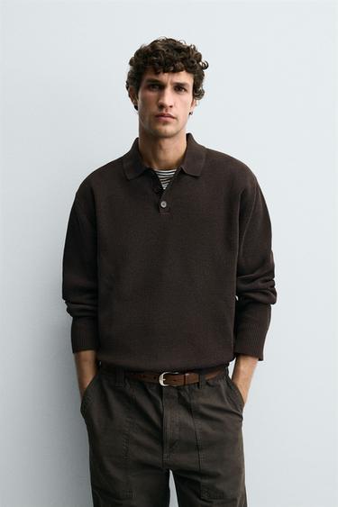CHENILLE KNIT POLO SHIRT - Chocolate by Zara