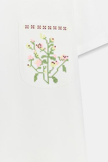 T-SHIRT POCHES BRODÉES - Blanc de Zara - Image 8