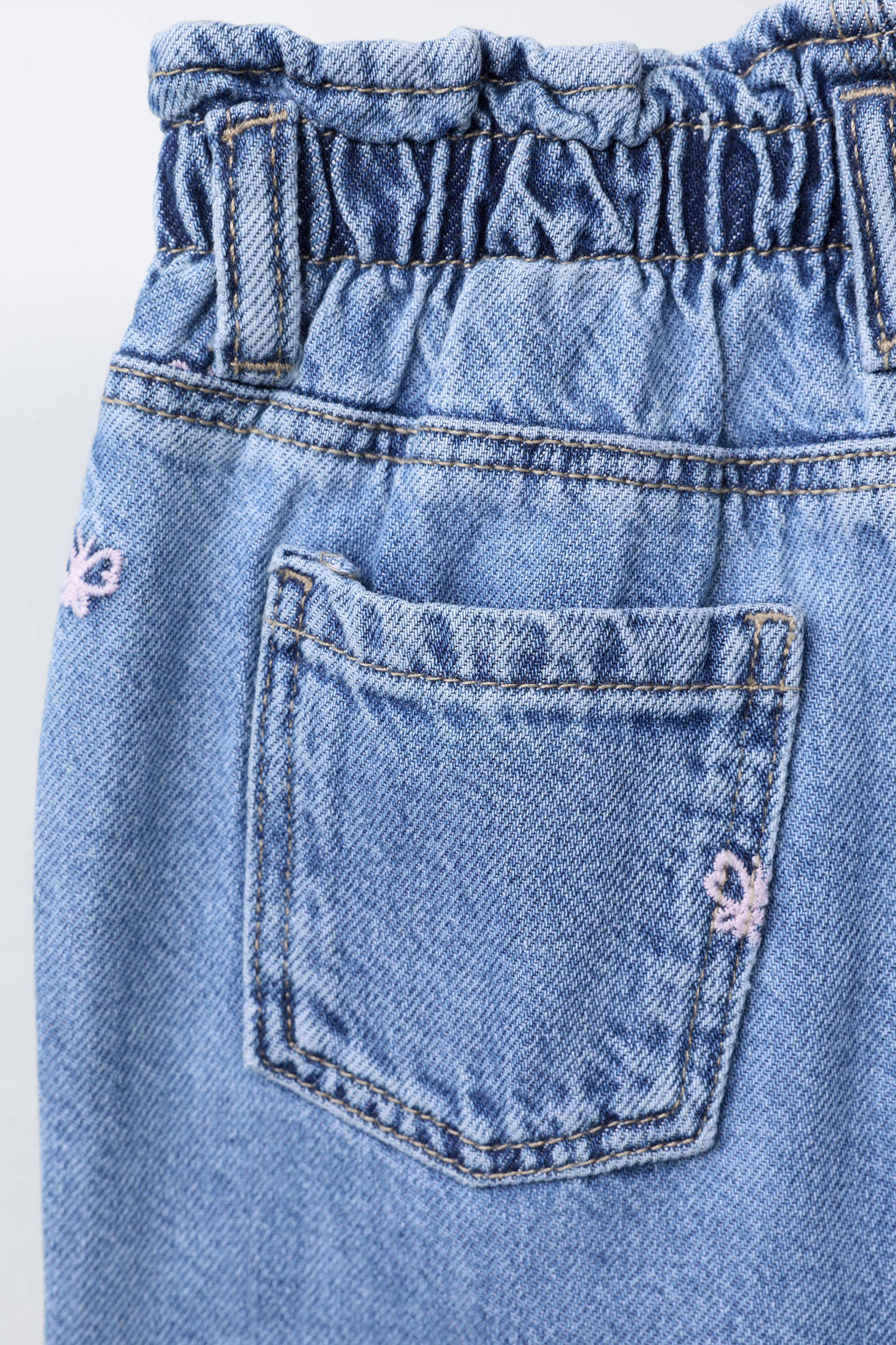 EMBROIDERED BUTTERFLY WIDE LEG JEANS - Light blue | ZARA United States