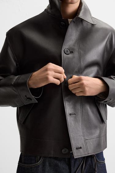 CROPPED FIT LEATHER JACKET - Brown by Zara - Image 8