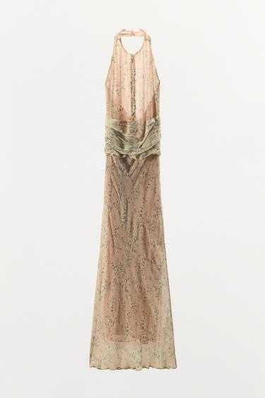 ROBE HALTER À IMPRIMÉ FLEURI - Rose pâle de Zara - Image 5