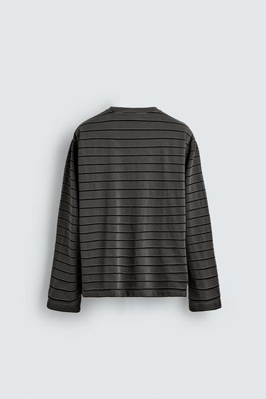 T-SHIRT JACQUARD À RAYURES - Gris de Zara - Image 6