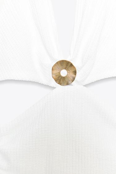 BEADED TEXTURED MIDI DRESS - White by Zara - Image 6
