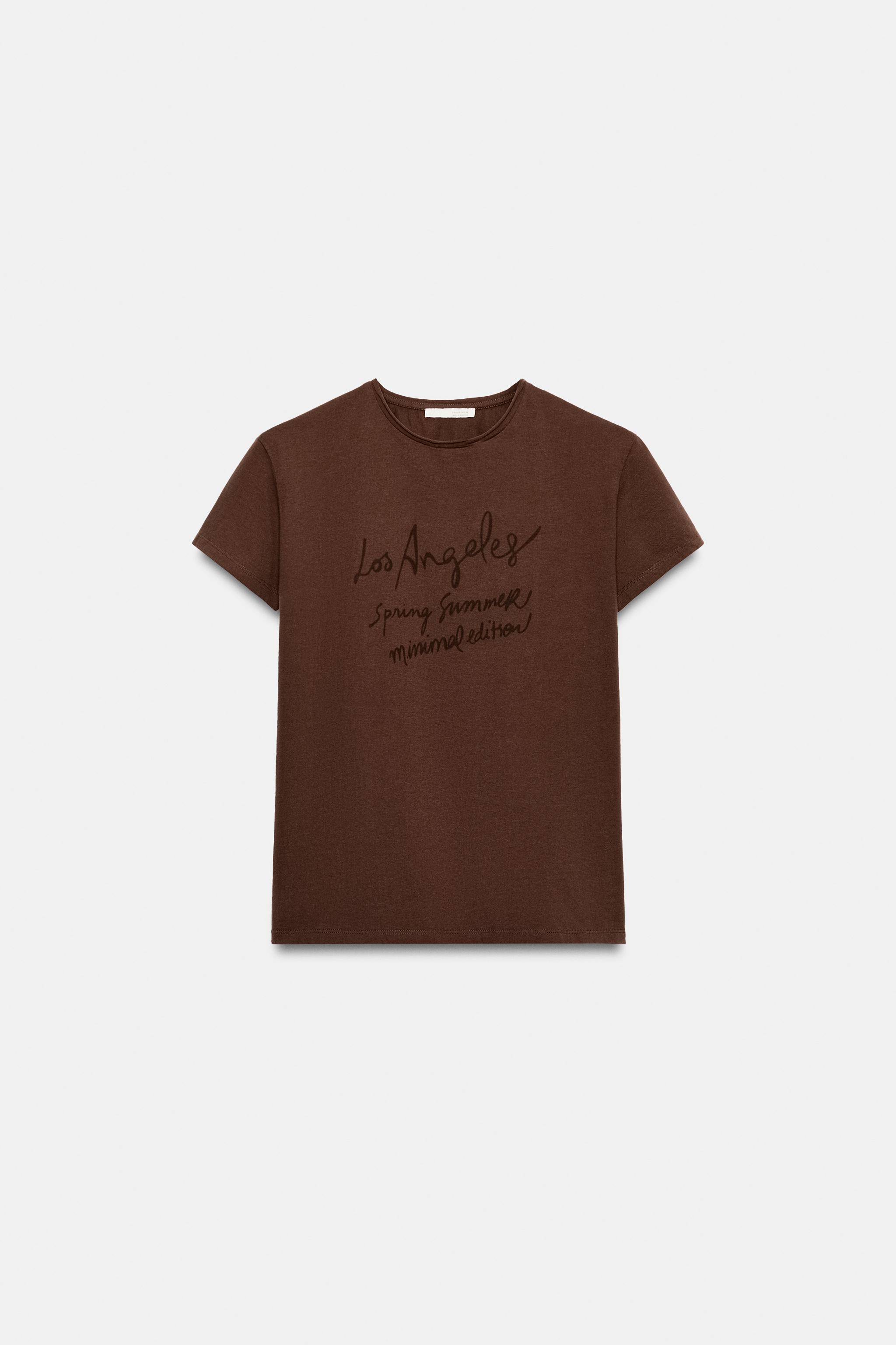 テキストショートスリーブTシャツ - ブラウン | ZARA Japan / 日本
