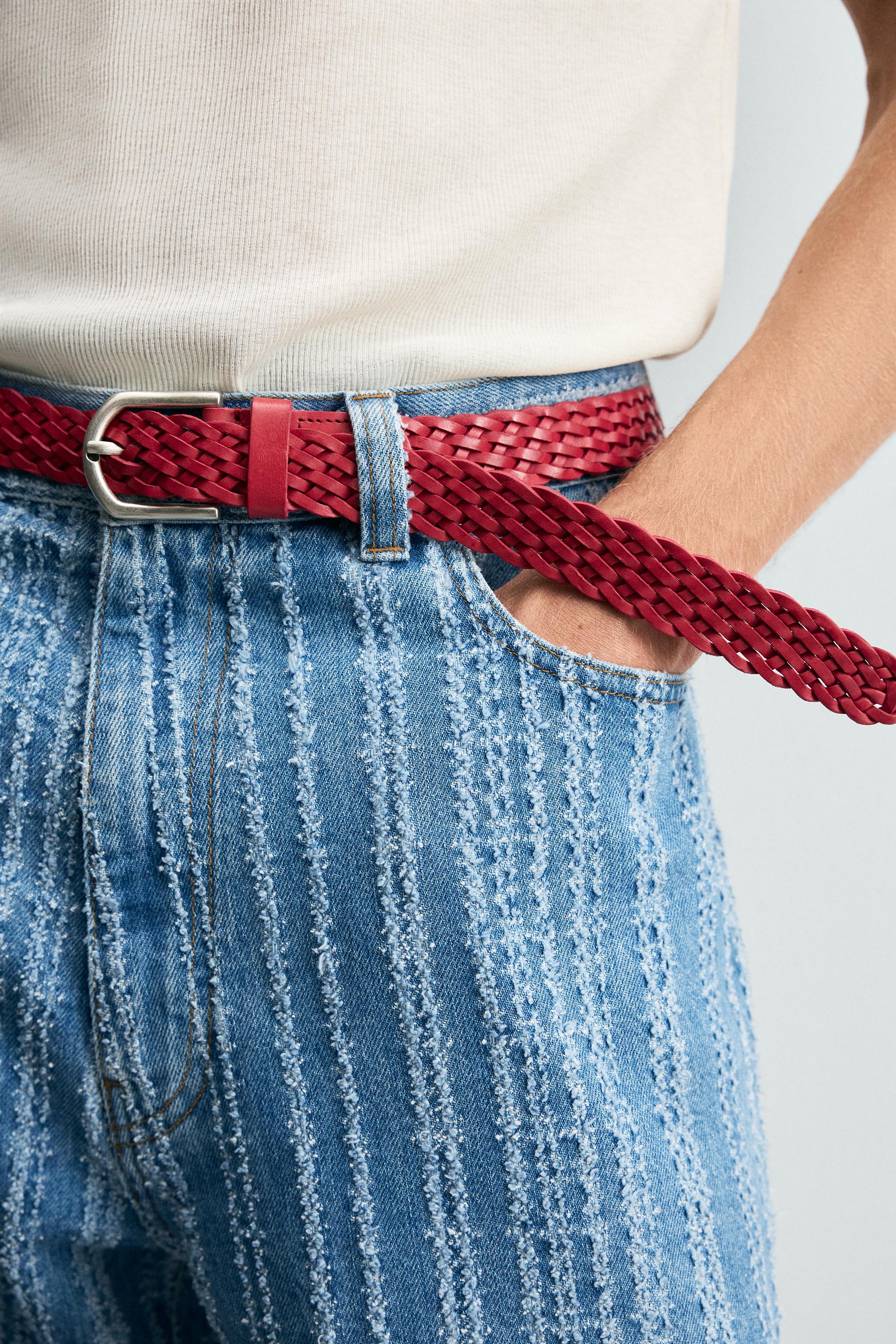 BRAIDED LEATHER BELT - Red | ZARA United States