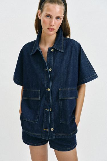 SOBRECAMISA Z1975 MEZCLILLA OVERSIZE - Azul de Zara