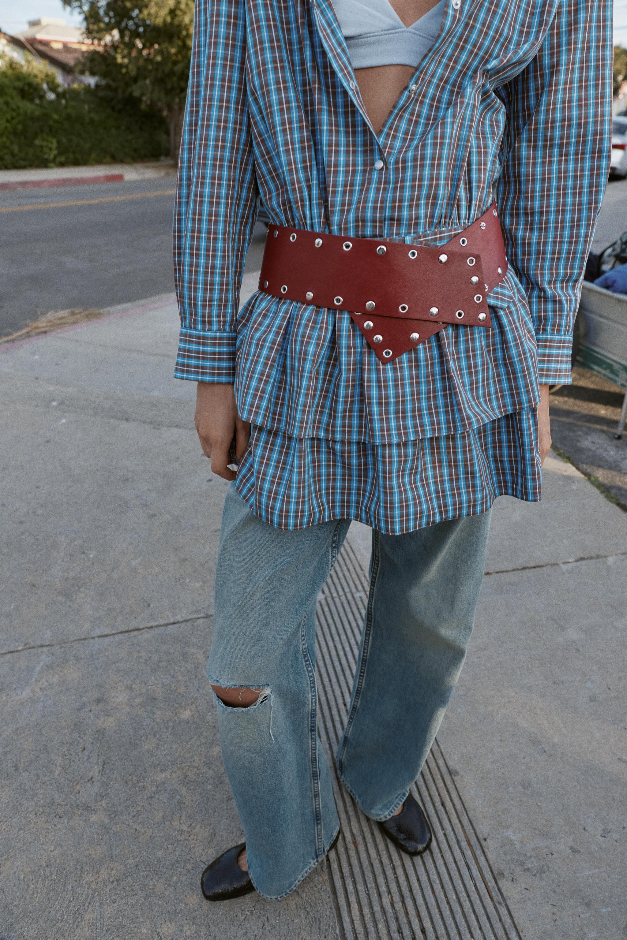 PLAID RUFFLED BELTED SHORT DRESS