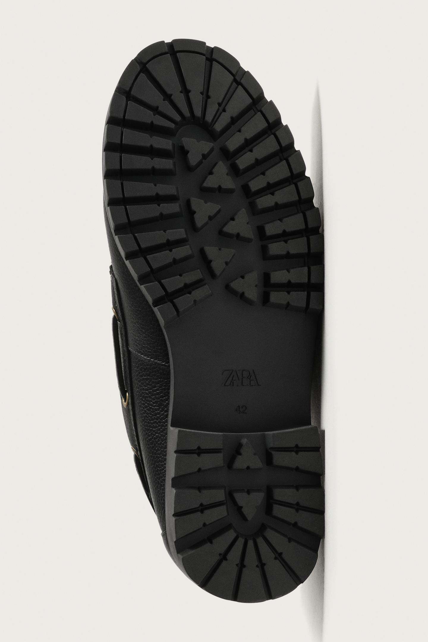 Мужские туфли Zara Fruit OF the Loom™ Leather Boat, цвет: Чёрный — фото 7