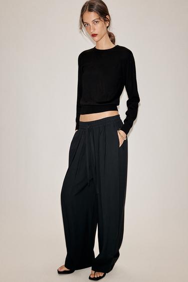 Zara FLOWY PANTS WITH BELT LOOPS - Black